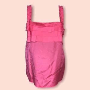 J Crew Hot Neon Pink Silk Blouse Top Sleeveless with Origami Detailing Size 6